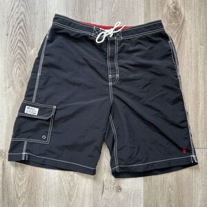 Polo Ralph Lauren Swim Trunks Mens Medium Board Shorts Drawstring Pockets Black